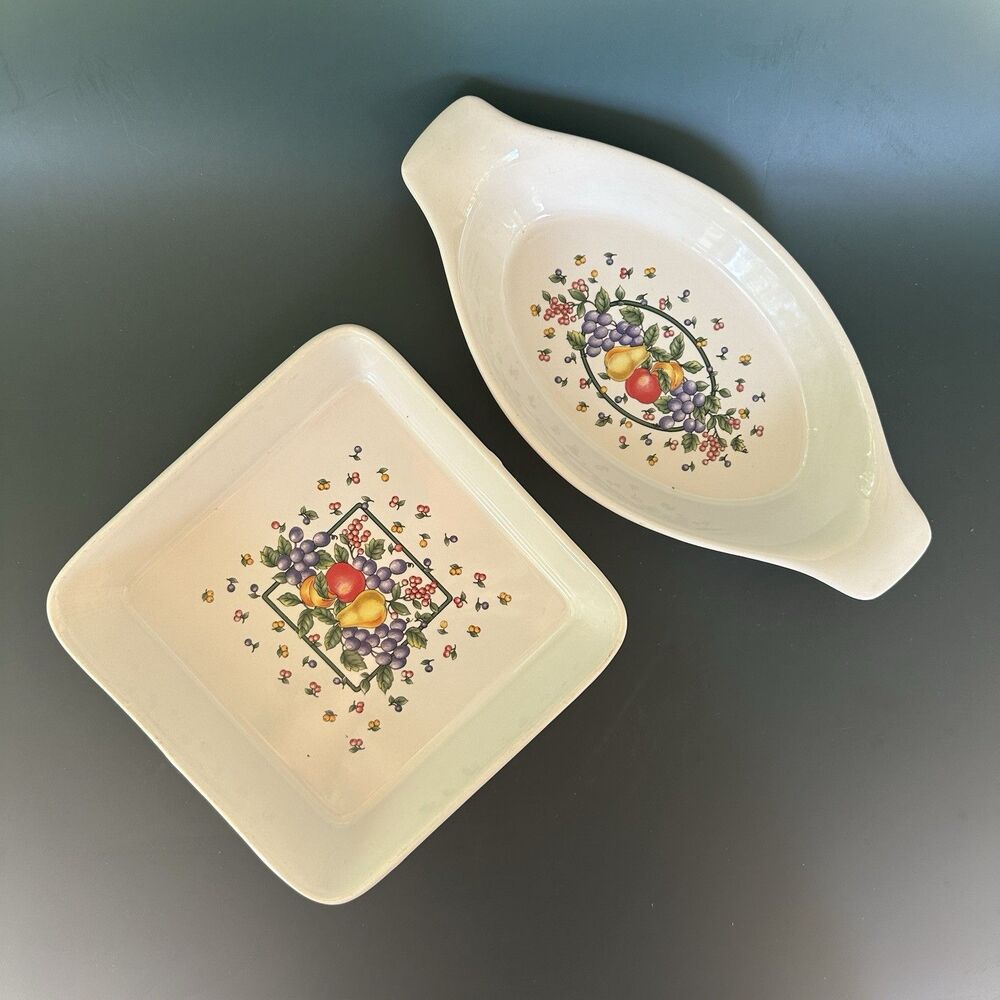 Vintage Farmhouse Snack Serving Dishes Set 2 Oval Square Ceramic Bowls